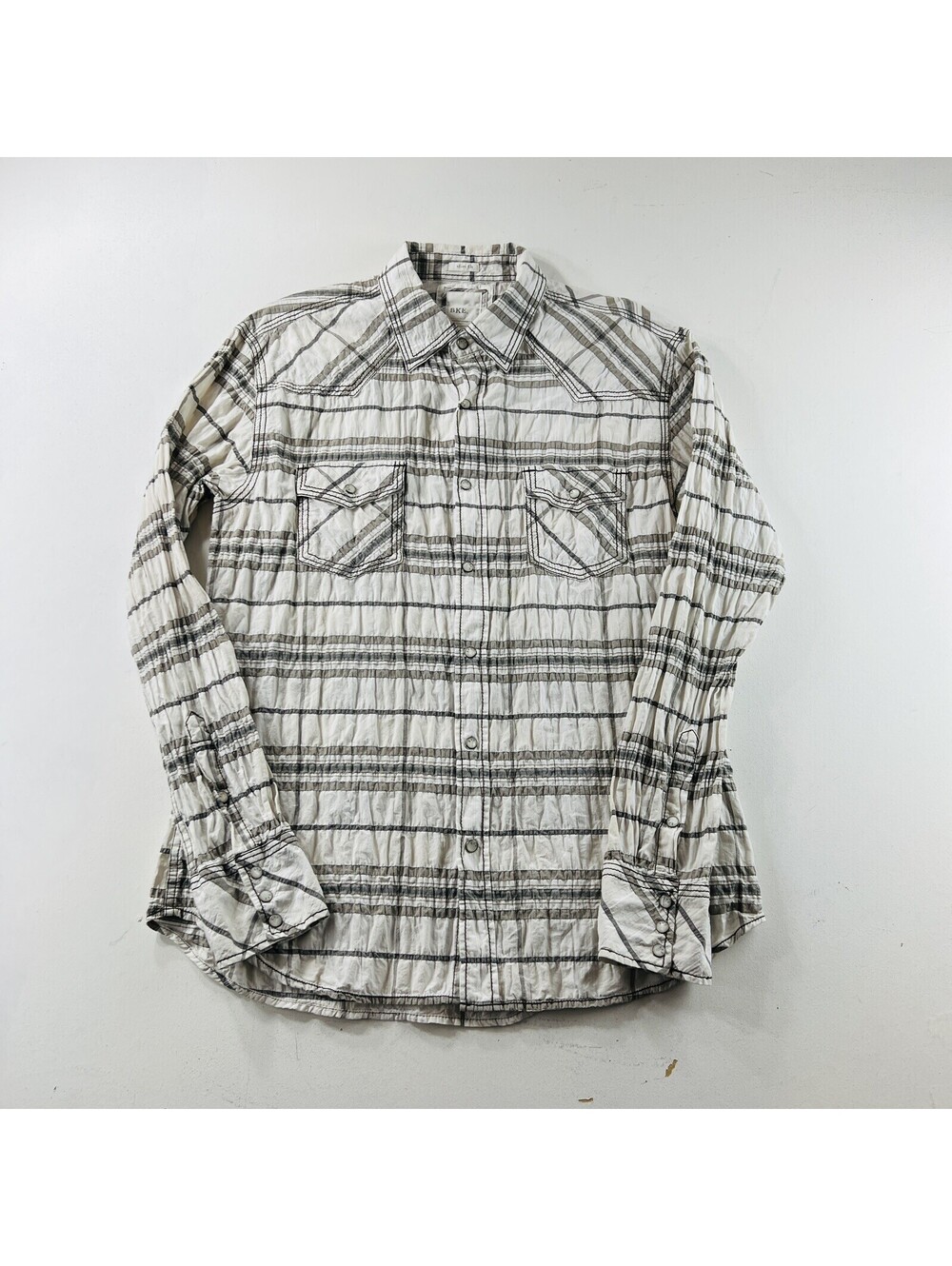 Buckle BKE Pearl Snap Shirt L/S Beige Plaid Slim Fit Mens Size Large